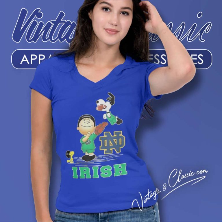 Charlie Brown Snoopy Notre Dame Christmas V Neck TShirt Charlie Brown Snoopy Notre Dame Christmas V Neck TShirt