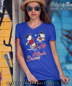 Charlie Brown Snoopy Playing Baseball Atlanta Braves V Neck TShirt