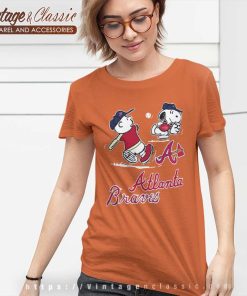 Charlie Brown Snoopy Playing Baseball Atlanta Braves Women TShirt