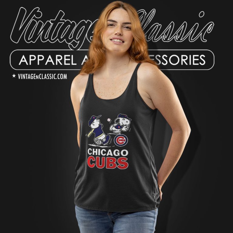 Charlie Brown Snoopy Playing Baseball Chicago Cubs Tank Top Racerback Charlie Brown Snoopy Playing Baseball Chicago Cubs Tank Top Racerback