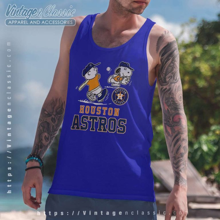 Charlie Brown Snoopy Playing Baseball Houston Astros Tank Top Racerback Charlie Brown Snoopy Playing Baseball Houston Astros Tank Top Racerback