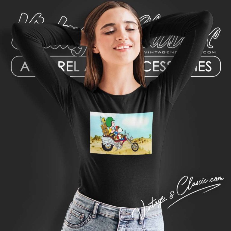 Charlie Brown Snoopy Riding His Motorbike Long Sleeve Tee Charlie Brown Snoopy Riding His Motorbike Long Sleeve Tee