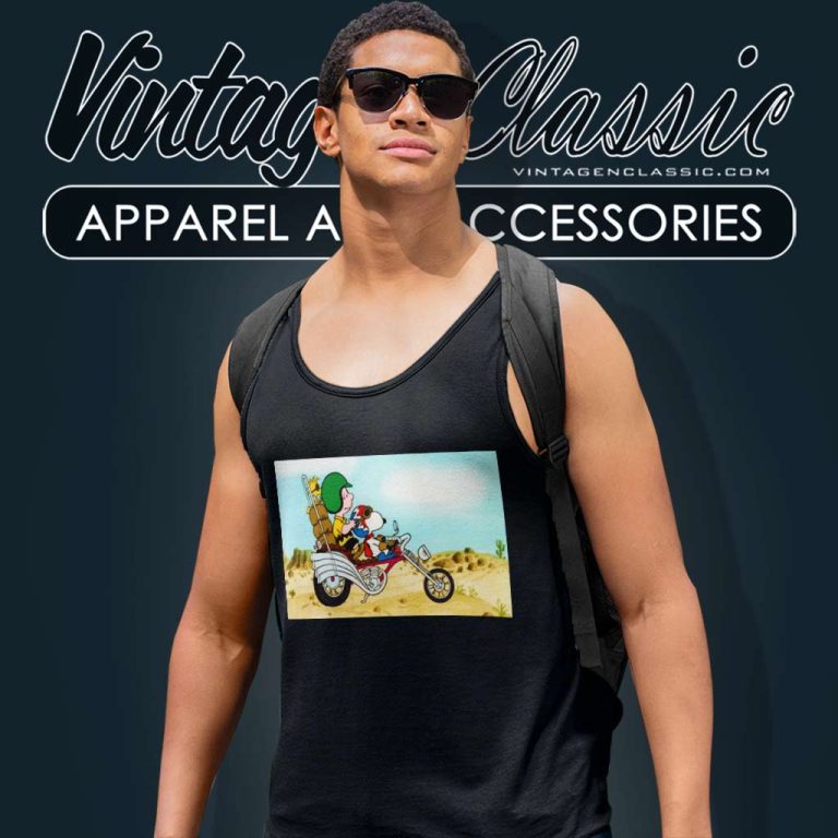 Charlie Brown Snoopy Riding His Motorbike Tank Top Racerback Charlie Brown Snoopy Riding His Motorbike Tank Top Racerback