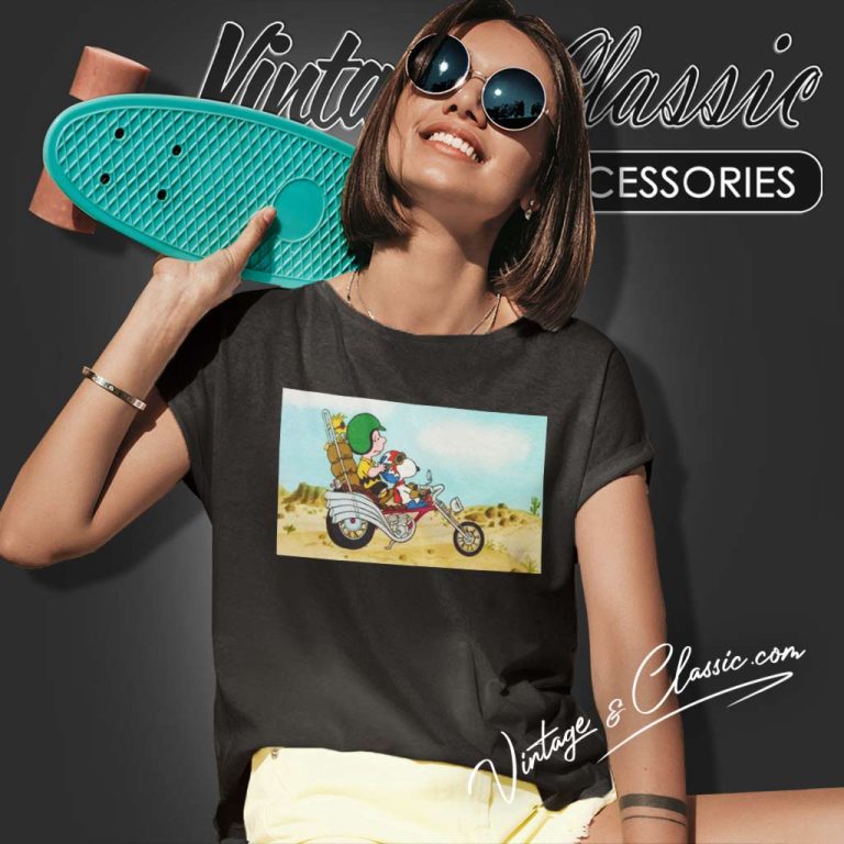 Charlie Brown Snoopy Riding His Motorbike Women TShirt Charlie Brown Snoopy Riding His Motorbike Women TShirt