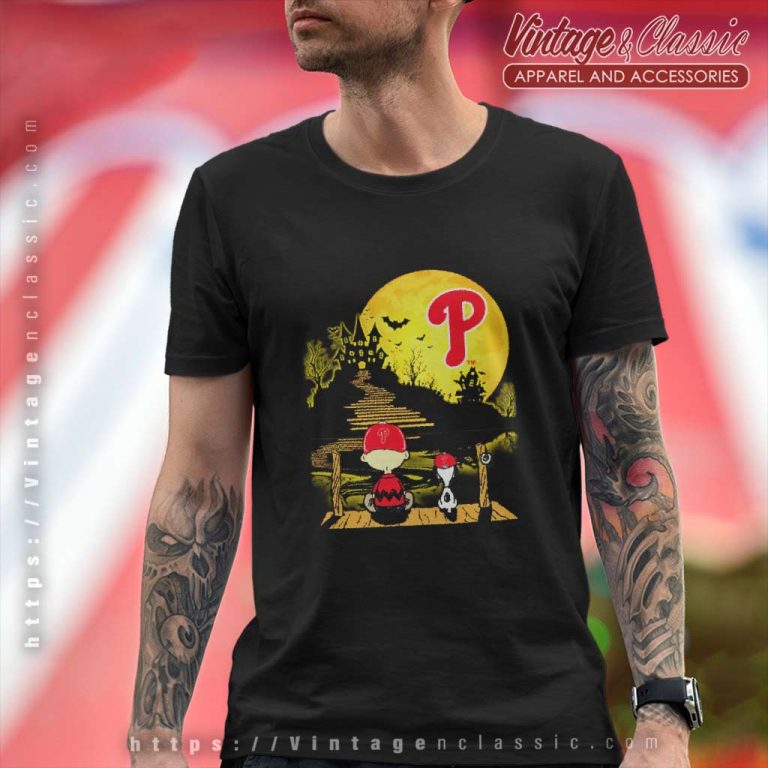 Charlie Brown Snoopy Sit Under Moon Halloween Philadelphia Phillies Logo T Shirt Charlie Brown Snoopy Sit Under Moon Halloween Philadelphia Phillies Logo T Shirt