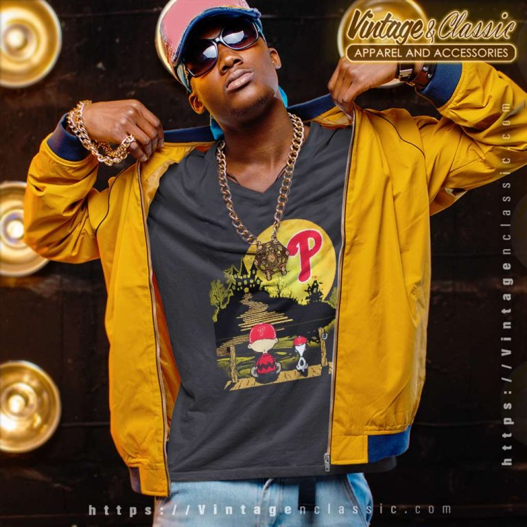 Charlie Brown Snoopy Sit Under Moon Halloween Philadelphia Phillies Logo V Neck TShirt Charlie Brown Snoopy Sit Under Moon Halloween Philadelphia Phillies Logo V Neck TShirt