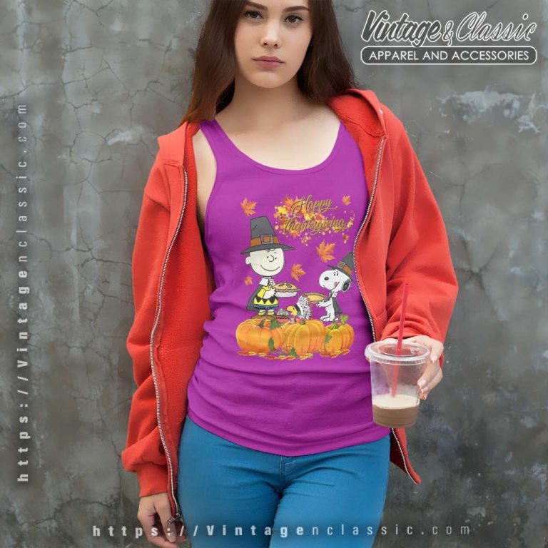 Charlie Brown Snoopy Turkey Thanksgiving Tank Top Racerback Charlie Brown Snoopy Turkey Thanksgiving Tank Top Racerback