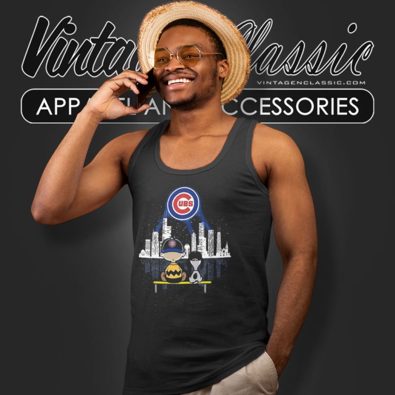 Charlie Brown Snoopy Watching City Chicago Cubs Tank Top Racerback Charlie Brown Snoopy Watching City Chicago Cubs Tank Top Racerback