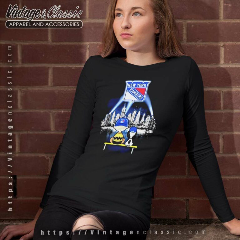 Charlie Brown Snoopy Watching City New York Rangers Long Sleeve Tee Charlie Brown Snoopy Watching City New York Rangers Long Sleeve Tee