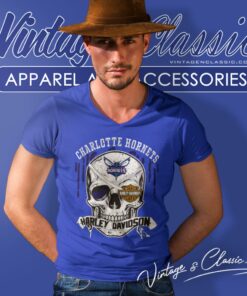 Charlotte Hornets Harley Davidson Skull V Neck TShirt