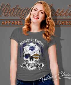 Charlotte Hornets Harley Davidson Skull Women T Shirt
