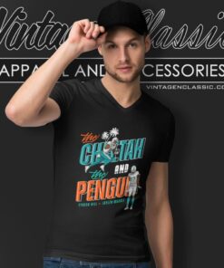 Cheetah And Penguin Shirt Miami Football Game Day V Neck TShirt
