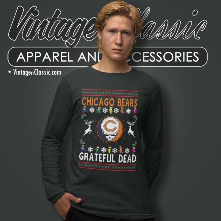 Chicago Bears Grateful Dead Ugly Christmas Long Sleeve Tee Chicago Bears Grateful Dead Ugly Christmas Long Sleeve Tee