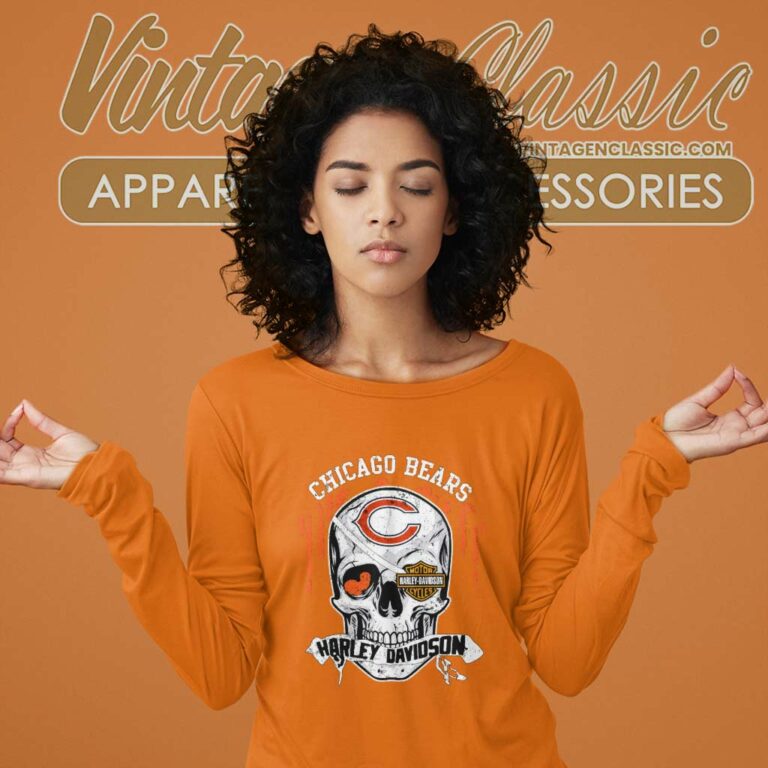 Chicago Bears Harley Daivsion Skull Long Sleeve Tee Chicago Bears Harley Daivsion Skull Long Sleeve Tee
