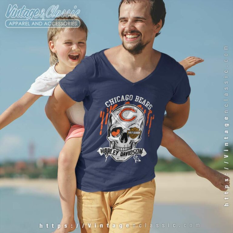 Chicago Bears Harley Daivsion Skull V Neck TShirt Chicago Bears Harley Daivsion Skull V Neck TShirt