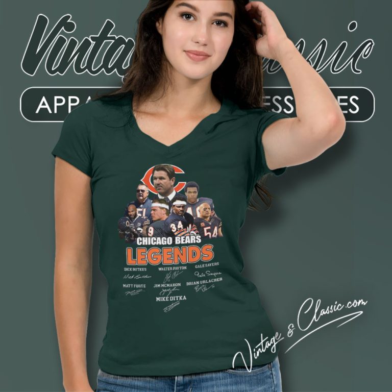 Chicago Bears Legends Dick Butkus Walter Payton Signatures V Neck TShirt Chicago Bears Legends Dick Butkus Walter Payton Signatures V Neck TShirt