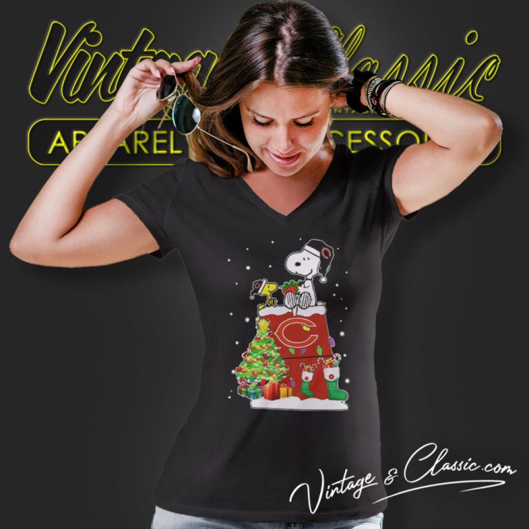 Chicago Bears Snoopy Woodstock Christmas V Neck TShirt Chicago Bears Snoopy Woodstock Christmas V Neck TShirt
