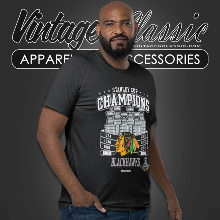 Chicago Blackhawks 2015 Stanley Cup Champs 6x Champions Trophies T Shirt Chicago Blackhawks 2015 Stanley Cup Champs 6x Champions Trophies T Shirt
