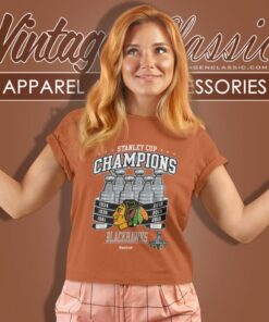 Chicago Blackhawks 2015 Stanley Cup Champs 6x Champions Trophies Women T Shirt