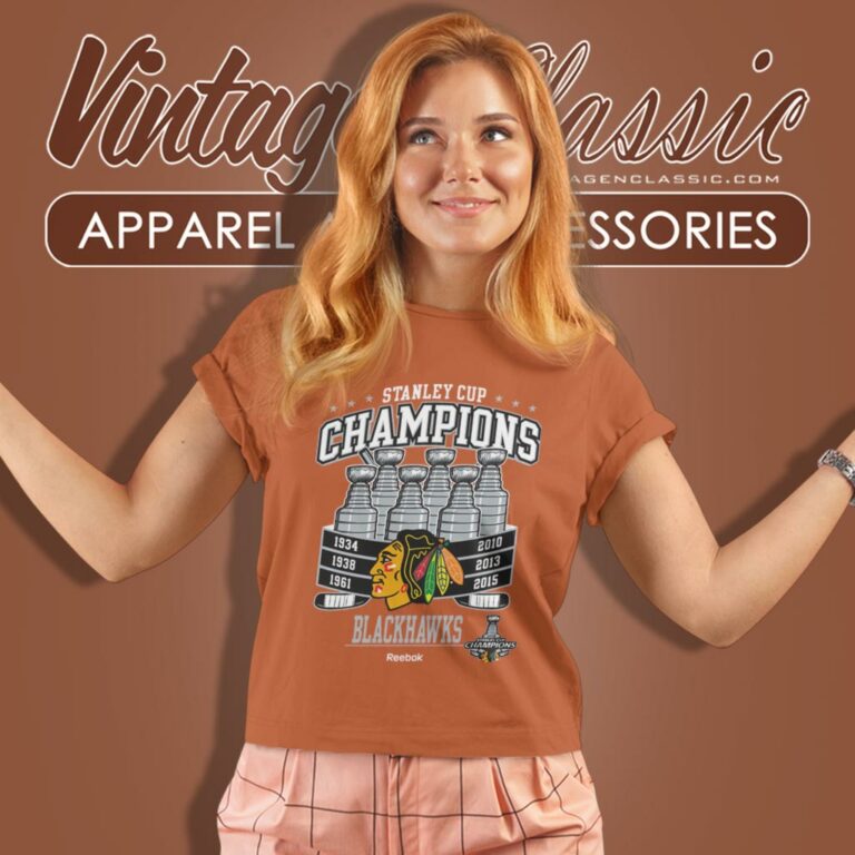 Chicago Blackhawks 2015 Stanley Cup Champs 6x Champions Trophies Women T Shirt Chicago Blackhawks 2015 Stanley Cup Champs 6x Champions Trophies Women T Shirt