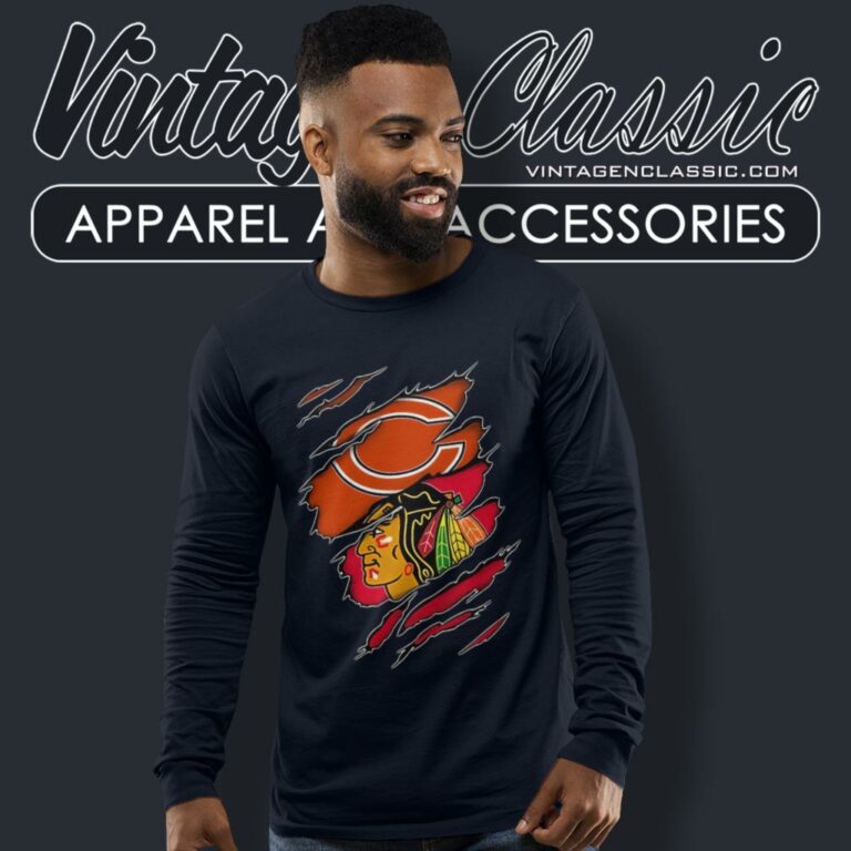 Chicago Blackhawks And Chicago Bears Layer Long Sleeve Tee Chicago Blackhawks And Chicago Bears Layer Long Sleeve Tee