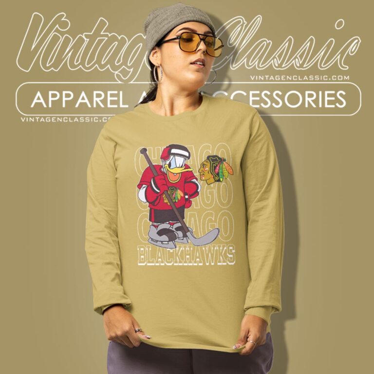 Chicago Blackhawks Donald Duck Hockey Shirt Long Sleeve Tee Chicago Blackhawks Donald Duck Hockey Shirt Long Sleeve Tee