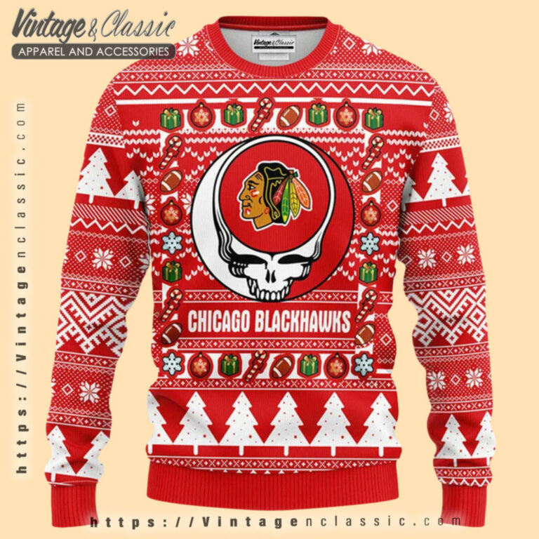 Chicago Blackhawks Grateful Dead Ugly Sweater Ugly Christmas Sweater Chicago Blackhawks Grateful Dead Ugly Sweater Ugly Christmas Sweater