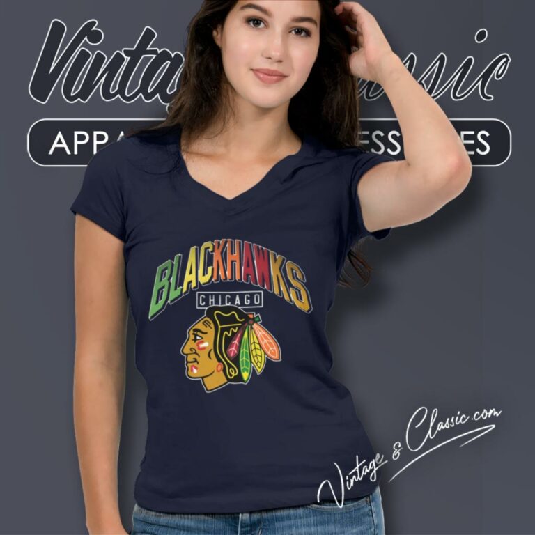 Chicago Blackhawks Logo Hockey V Neck TShirt Chicago Blackhawks Logo Hockey V Neck TShirt