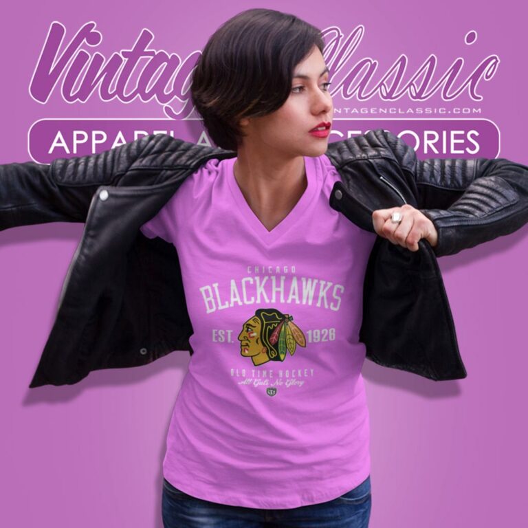 Chicago Blackhawks Old Time Hockey Arch Logo V Neck TShirt Chicago Blackhawks Old Time Hockey Arch Logo V Neck TShirt