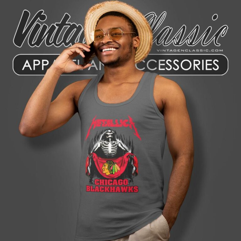 Chicago Blackhawks Skeleton Metallic Tank Top Racerback Chicago Blackhawks Skeleton Metallic Tank Top Racerback