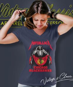 Chicago Blackhawks Skeleton Metallic V Neck TShirt