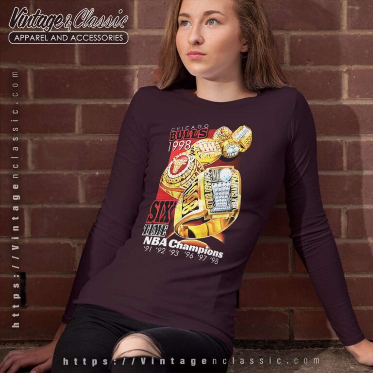 Chicago Bulls 1998 Six Time Nba Champions Ring Basketball Long Sleeve Tee Chicago Bulls 1998 Six Time Nba Champions Ring Basketball Long Sleeve Tee