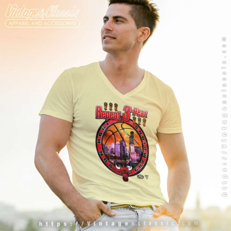Chicago Bulls 3 Peat 1998 Nba Champions V Neck TShirt Chicago Bulls 3 Peat 1998 Nba Champions V Neck TShirt