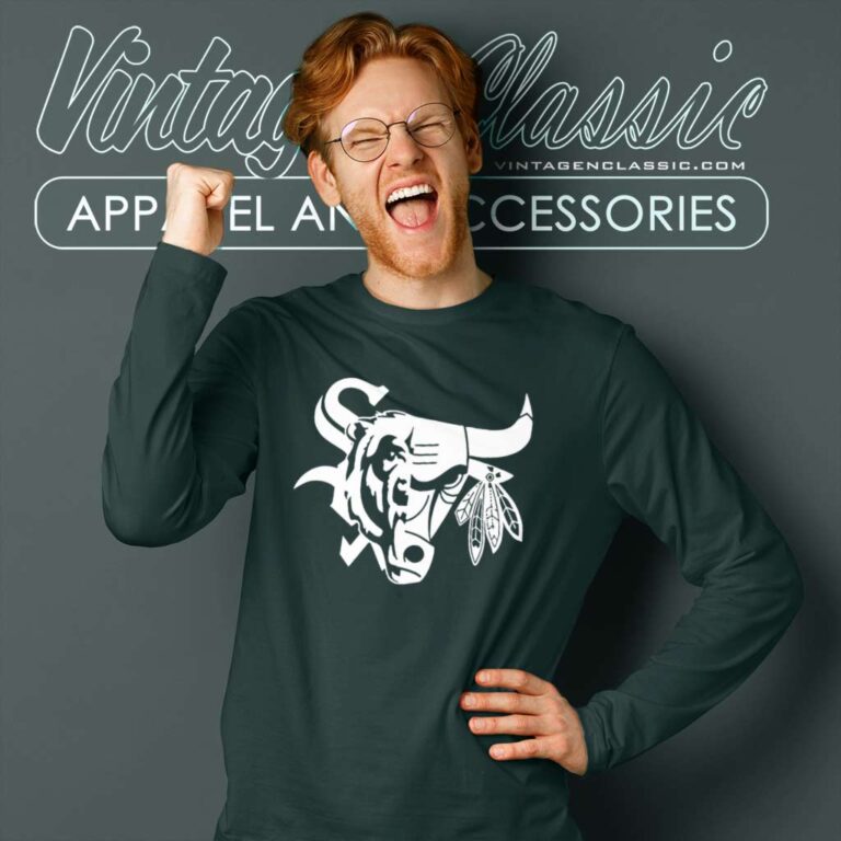 Chicago Bulls Blackhawks Bears Sox Mash Up Long Sleeve Tee Chicago Bulls Blackhawks Bears Sox Mash Up Long Sleeve Tee