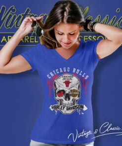 Chicago Bulls Harley Davidson Skull V Neck TShirt