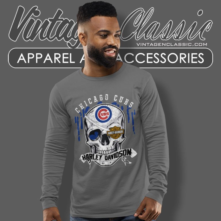 Chicago Cubs Harley Davidson Skull Long Sleeve Tee Chicago Cubs Harley Davidson Skull Long Sleeve Tee