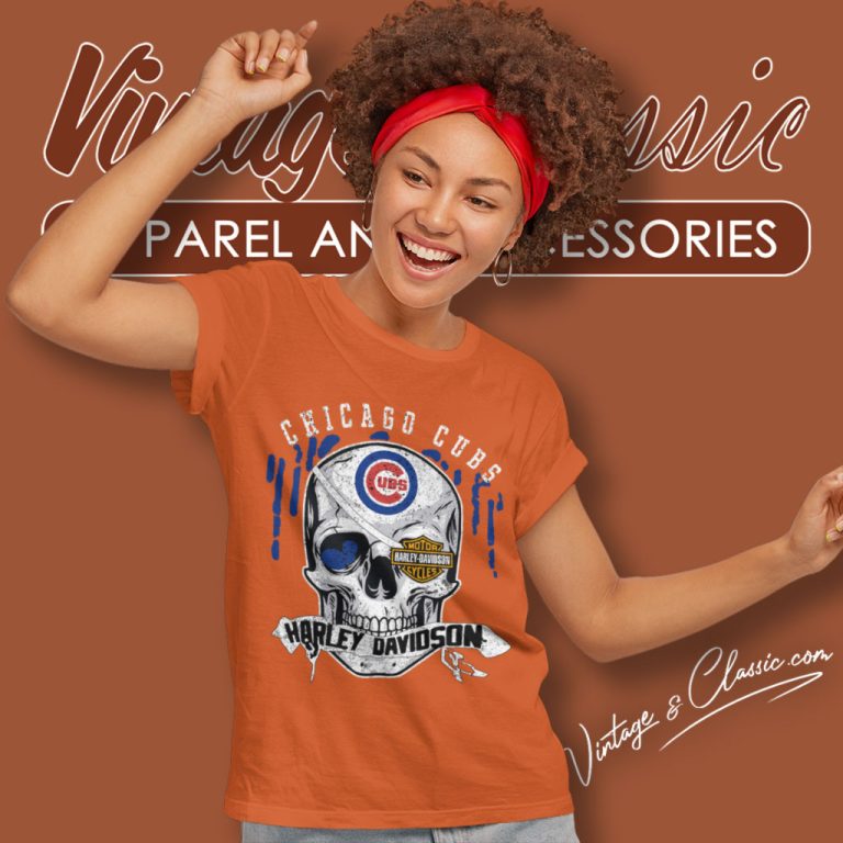 Chicago Cubs Harley Davidson Skull Women T Shirt Chicago Cubs Harley Davidson Skull Women T Shirt
