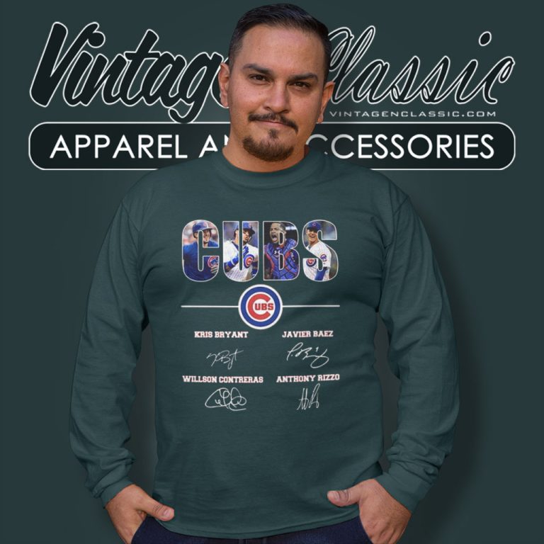 Chicago Cubs Kris Bryant Javier Baez Willson Contreras Anthony Rizzo Long Sleeve Tee Chicago Cubs Kris Bryant Javier Baez Willson Contreras Anthony Rizzo Long Sleeve Tee