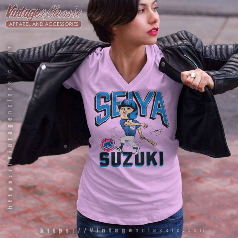 Chicago Cubs Seiya Suzuki Hit The Ball Signature V Neck TShirt Chicago Cubs Seiya Suzuki Hit The Ball Signature V Neck TShirt