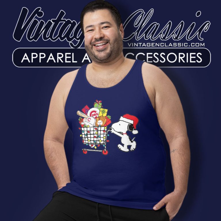 Chicago Cubs Snoopy Pushing Cart Full Of Christmas Tank Top Racerback Chicago Cubs Snoopy Pushing Cart Full Of Christmas Tank Top Racerback