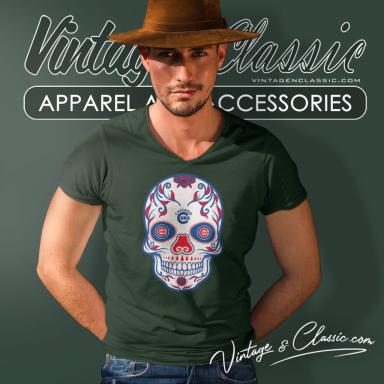Chicago Cubs Sugar Skull V Neck TShirt Chicago Cubs Sugar Skull V Neck TShirt