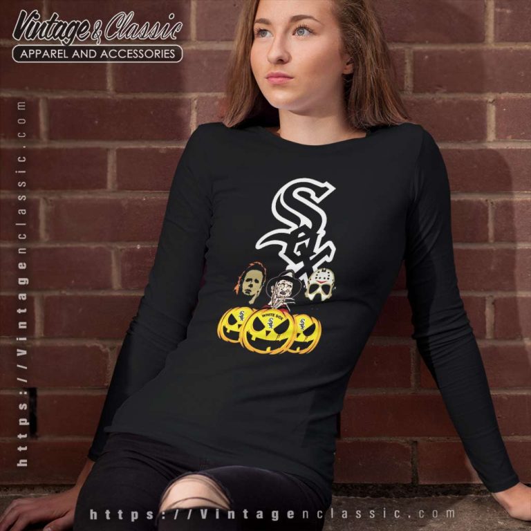 Chicago White Sox Halloween Jason Voorhees And Freddy Krueger Long Sleeve Tee Chicago White Sox Halloween Jason Voorhees And Freddy Krueger Long Sleeve Tee