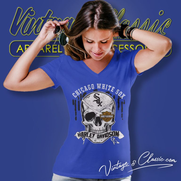 Chicago White Sox Harley Davidson Skull V Neck TShirt Chicago White Sox Harley Davidson Skull V Neck TShirt