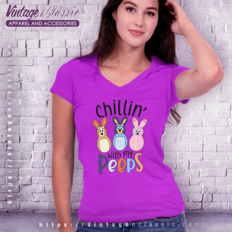 Chilli With My Peeps Bluey V Neck TShirt Chilli With My Peeps Bluey V Neck TShirt