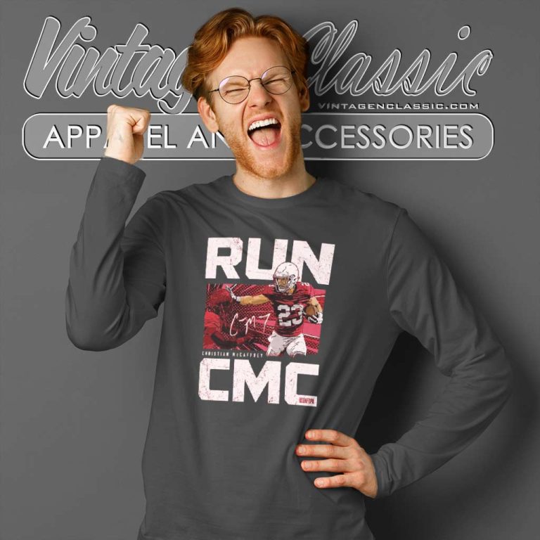 Christian McCaffrey 23 San Francisco 49ers Run CMC Long Sleeve Tee Christian McCaffrey 23 San Francisco 49ers Run CMC Long Sleeve Tee