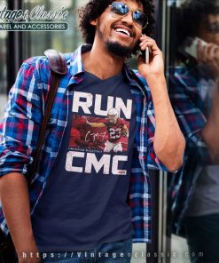 Christian McCaffrey 23 San Francisco 49ers Run CMC V Neck TShirt