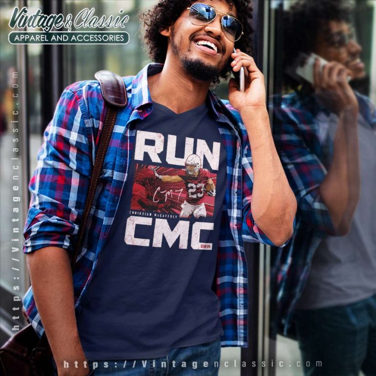 Christian McCaffrey 23 San Francisco 49ers Run CMC V Neck TShirt Christian McCaffrey 23 San Francisco 49ers Run CMC V Neck TShirt