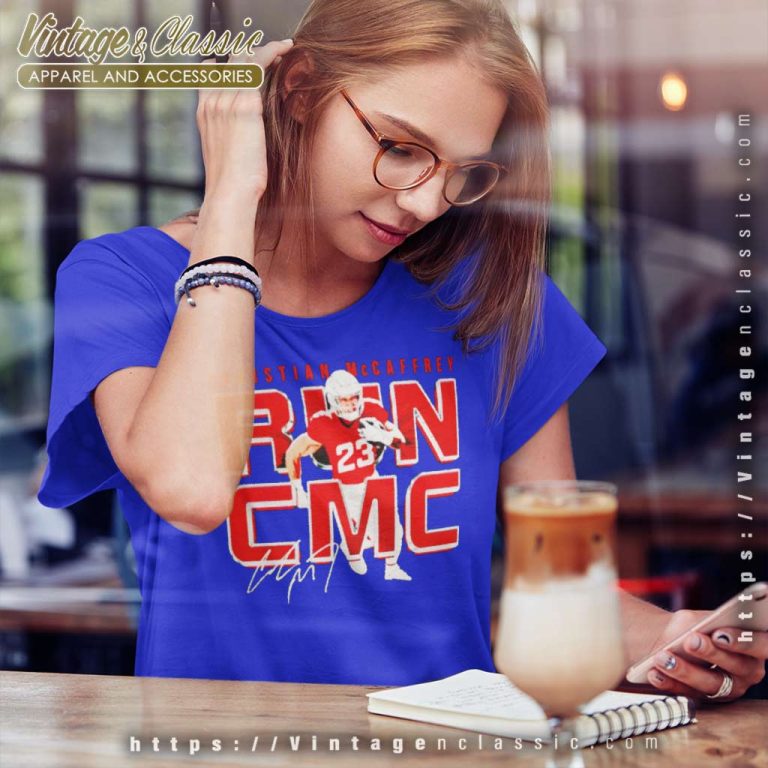 Christian Mccaffrey San Francisco Run Cmc Metal Football Signature Women TShirt Christian Mccaffrey San Francisco Run Cmc Metal Football Signature Women TShirt