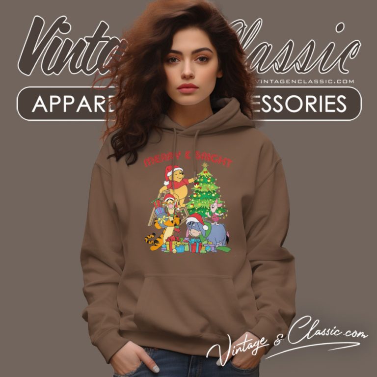 Christmas Pooh Shirt Merry And Bright Hoodie Christmas Pooh Shirt Merry And Bright Hoodie
