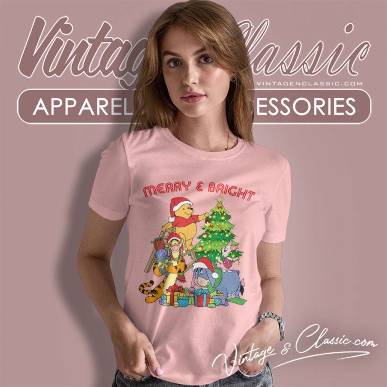 Christmas Pooh Shirt Merry And Bright Women T Shirt Christmas Pooh Shirt Merry And Bright Women T Shirt